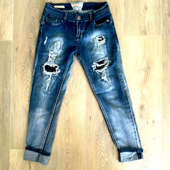 Hot Kiss Denim - Women’s size 5 Destroyed Cuffed Jeans by Cat Crop / Hot Kiss